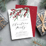 Modern skript Winter Berries jul Party Inbjudningar<br><div class="desc">Inbjudan dina vänner och nära vänner till en fantastisk helgdag middag och party med denna moderna elegant som innehåller vinter-vinbär med vattenfärg,  botaniska löv stammar och sofistikerad text av "julklapp Party".</div>