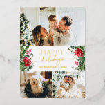 Modern skript Winter Botanical 3 Photo Guld<br><div class="desc">Den här samlingen har vattenfärgade röda blommigtar,  bär och vintergröna med modern och elegant typografi,  med ett botaniskt mönster baksida på vintern.</div>