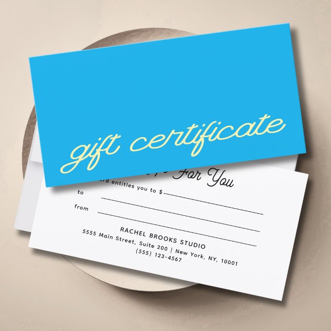 Modern skriptblå presentkort (Modern Script Blue Gift Certificate)