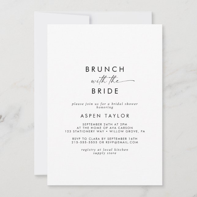 Modern skriptBrunch med Möhippan Bride Inbjudningar (Framsida)