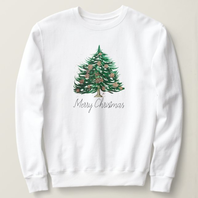 Modern skriptcute för Winter Träd God jul T Shirt (Design framsida)