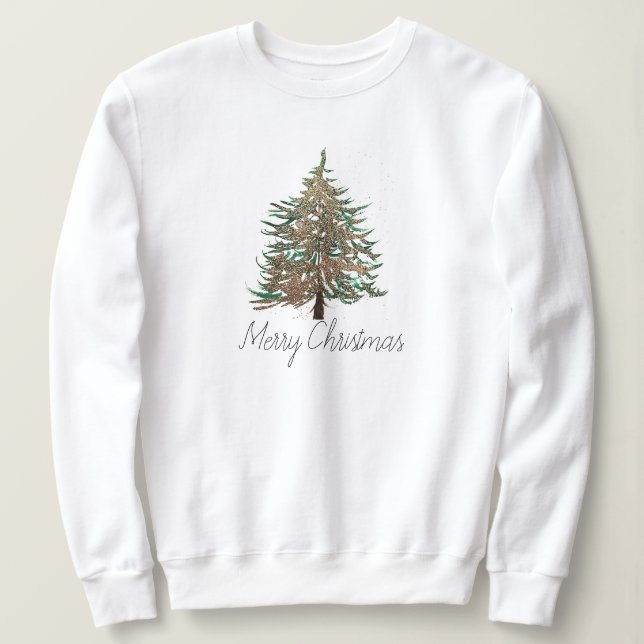 Modern skriptcute för Winter Träd God jul T Shirt (Design framsida)