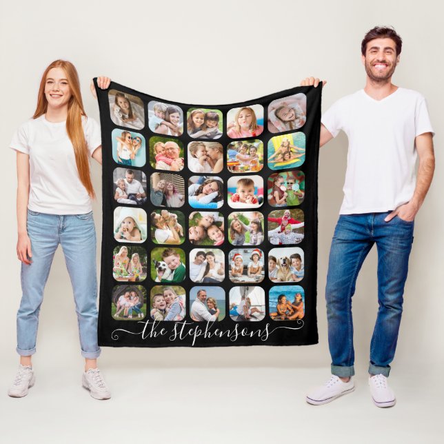Modern skriptfamilj Namn 30 Photo Collage Fleecefilt (På plats)