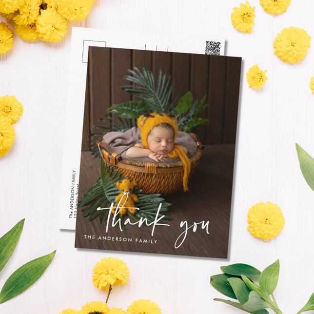 Modern skriptfoto Baby Tack Vykort (Skapare uppladdad)