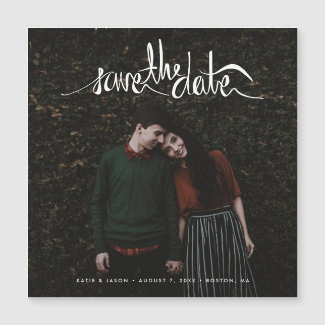 Modern skriptfoto Bröllop spara datum (Framsida)