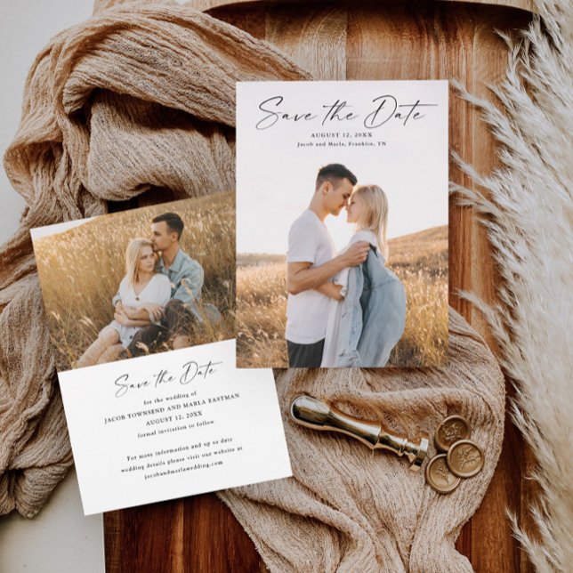 Modern skriptfoto Bröllop Spara Datumet (Skapare uppladdad)