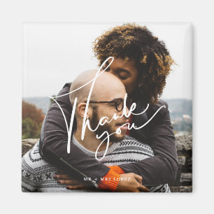 Modern skriptfoto Bröllop Tack Magnet