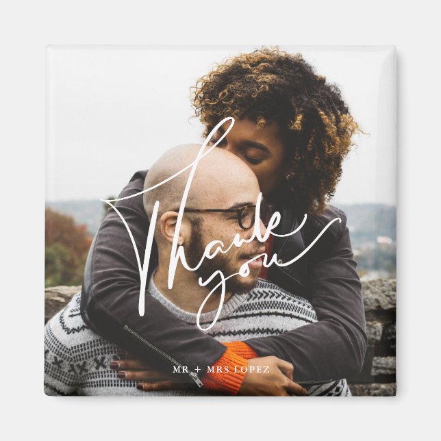 Modern skriptfoto Bröllop Tack Magnet (Framsidan)