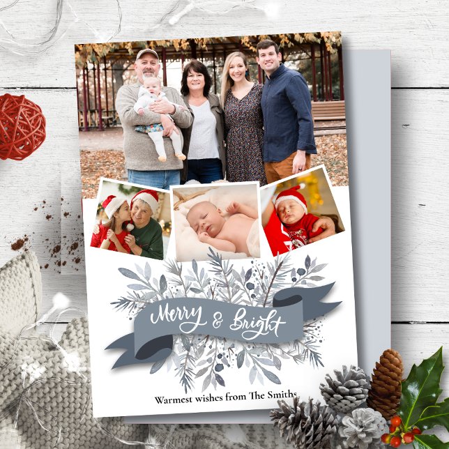 Modern skriptfoto för elegant Grått Gräs Bough-men Julkort (Skapare uppladdad)