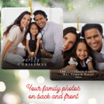 Modern skriptfoto för god jul Guld Heart Julgransprydnad Keramik<br><div class="desc">Minimalistisk helgdag av fotodekoration i ett modernt skript,  typografisk design som läser God jul under ett tryckt gyllene hjärta med ditt favoritfoto. Ge dina kära glädje med den här söta,  enkla,  trendig familjeunderhållande julklappen. Bakgrundsfunktionerna skrev ut dina egna namn,  år eller meddelande och ett annat foto.</div>