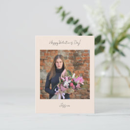 Modern skriptfoto för lycklig Valentine's Day Vykort