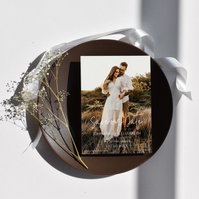 Modern skriptfoto spara datumet (Modern Photo and Overlay Save the Date)