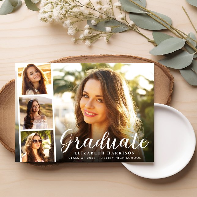 Modern skriptfotoöverlägg Studenten Meddelande (Cherish the milestone: share your graduate's achievement with a custom photo graduation announcement)