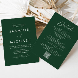 Modern skriptGrönt - allt i en QR-kod Bröllop Inbjudningar