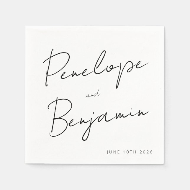 Modern skripthandskrift Bröllop Boho White Pappersservett (Framsidan)