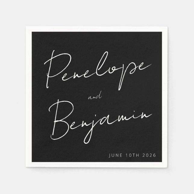 Modern skripthantering Personligt bröllp Black Pappersservett (Framsidan)