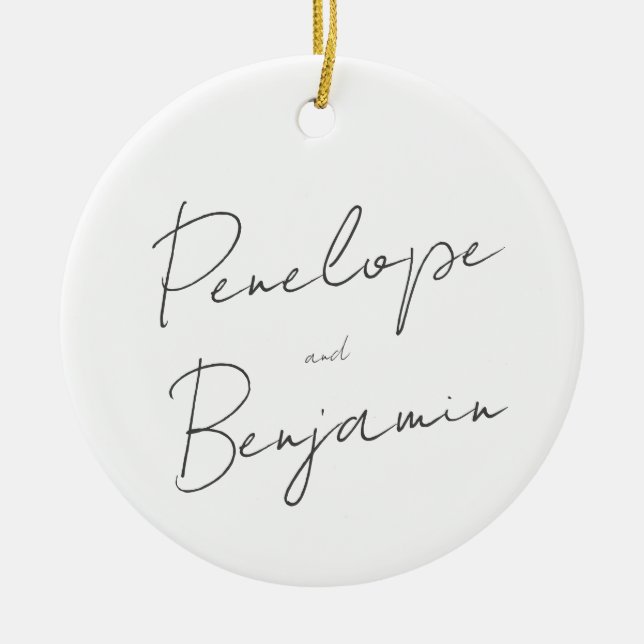 Modern skripthantering, svart och vit Bröllop Julgransprydnad Keramik (Framsidan)