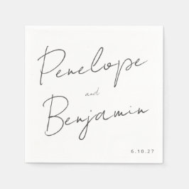 Modern skripthantering, svart och vit Bröllop Pappersservett