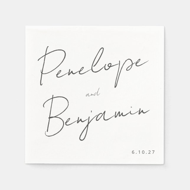Modern skripthantering, svart och vit Bröllop Pappersservett (Framsidan)