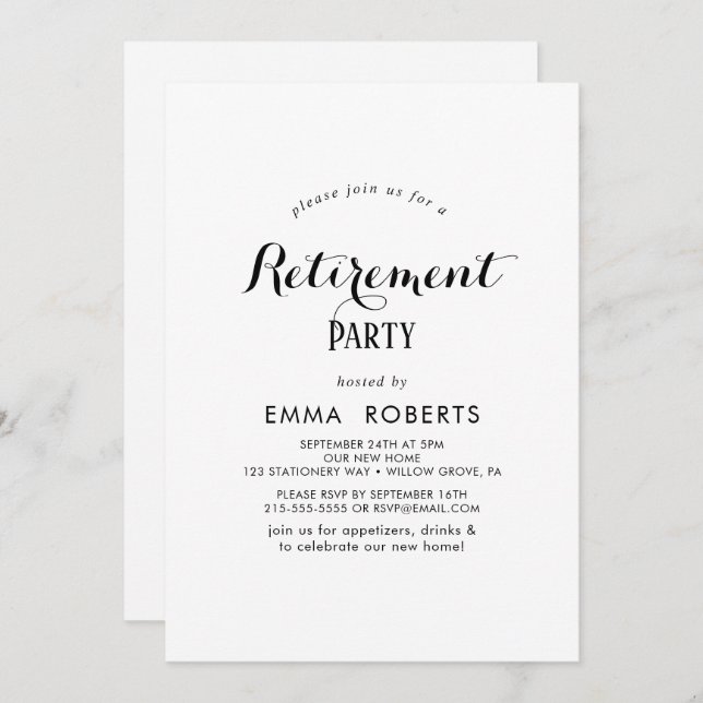 Modern skriptinbjudan från Pension-partiet Inbjudningar (Fram/baksida)