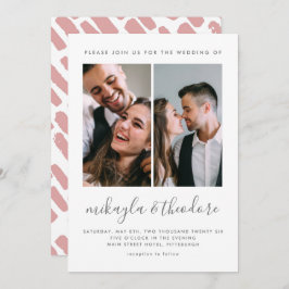 Modern skriptinbjudan med två fotobröllop inbjudningar