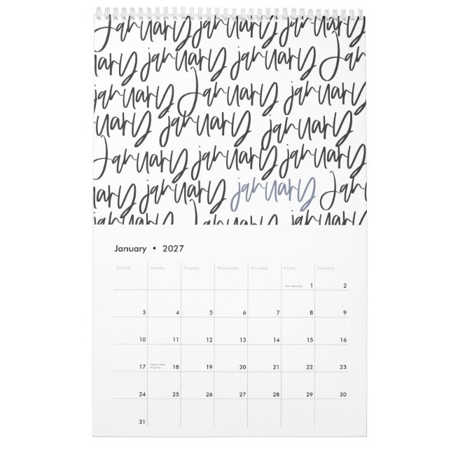 Modern skriptkalender för markeringspenna kalender (Jan 2027)
