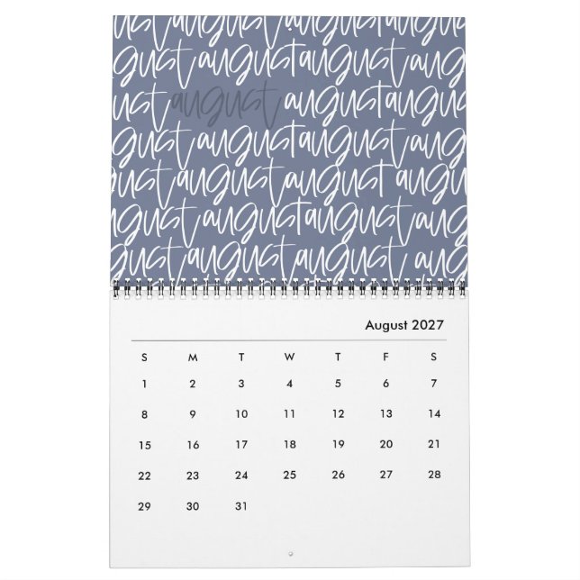 Modern skriptkalender för markeringspenna kalender (Aug 2027)