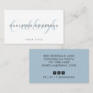 Modern skriptmonogram Dusty Blue Visitkort