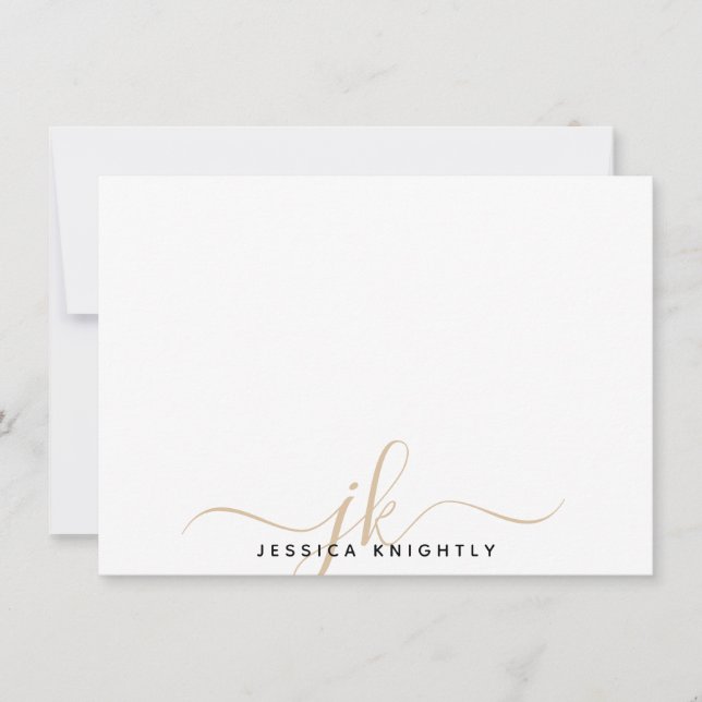Modern skriptmonogram Initialer minimal Guld Anteckningskort (Framsida)