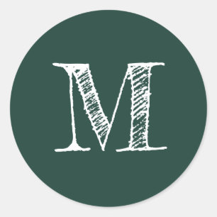 Modern skriptmonogram inledande Mörk grönt Runt Klistermärke