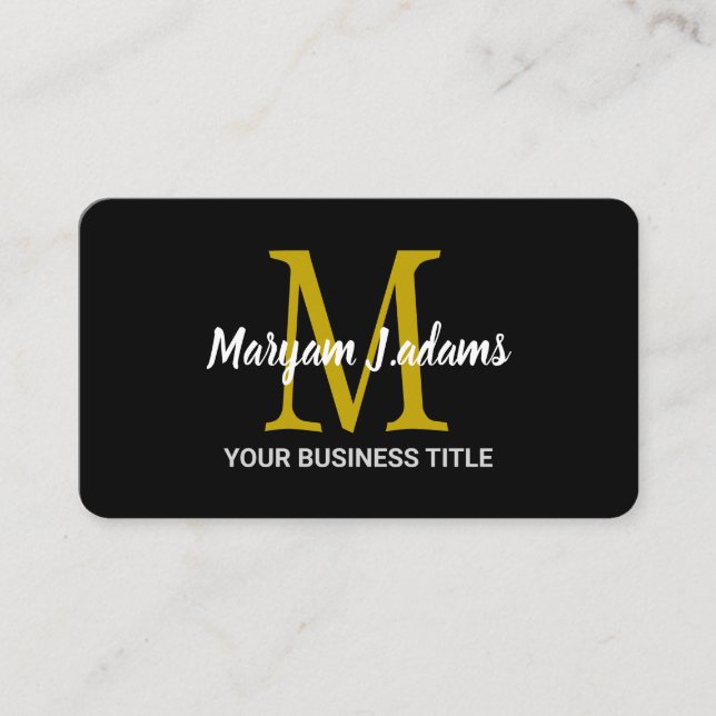 Modern skriptmonogram (QR-kod), Chic, svart Guld Visitkort (Framsida)