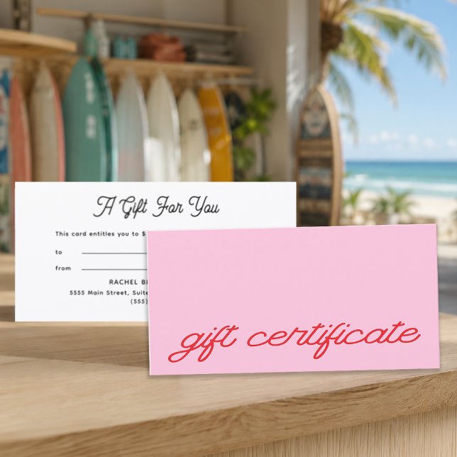 Modern skriptrosa presentkort (Modern Script Pink Gift Certificate)