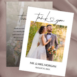 Modern skripttext med hjärta och foto | BRÖLLOP Tack Kort