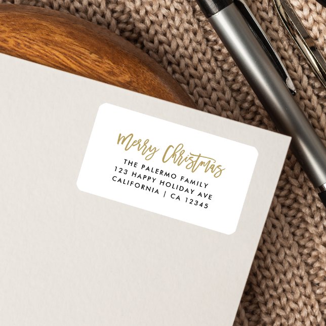 Modern skripttypografi för guld God jul Adressetikett (Skapare uppladdad)