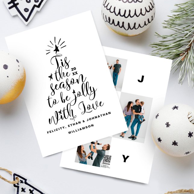 Modern skripttypografi Julgran-foto Julkort (Modern Script Typography Christmas Tree Photo Holiday Card)