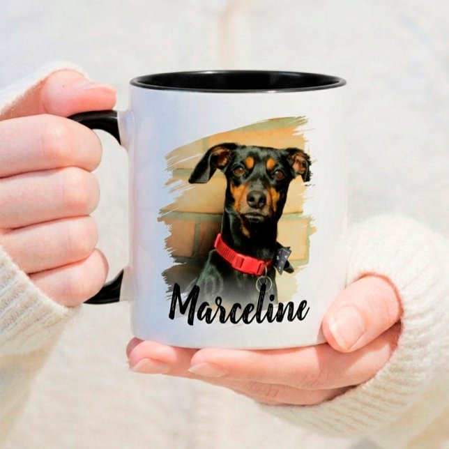 Modern skripttypografi namn & anpassad husdjursfot mugg (Modern Script typography name photo mug)