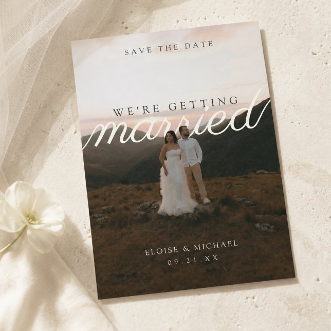Modern skriptypografi Foto Spara Datumet (Modern Script Typography Photo Save The Date)