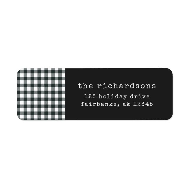 Modern skrivmaskin | Black and White Gingham Returadress Etikett (Framsidan)