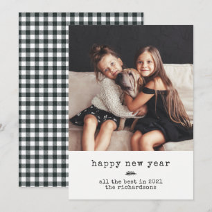 Modern skrivmaskin Gott nytt år Black Gingham Julkort