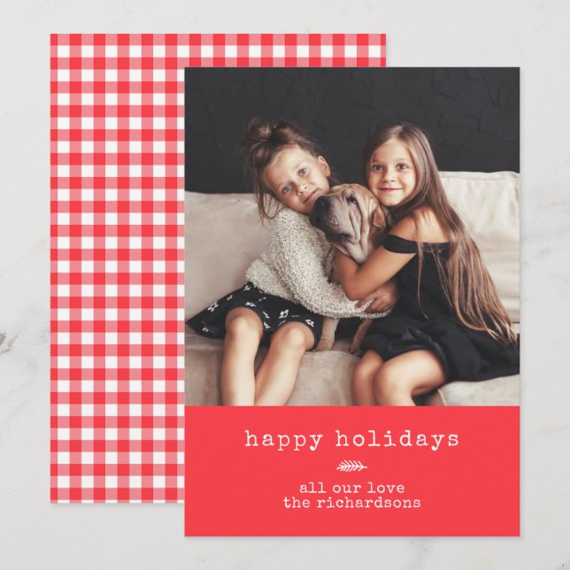 Modern skrivmaskin | Helgdag Foto på Red Gingham Julkort (Fram/baksida)
