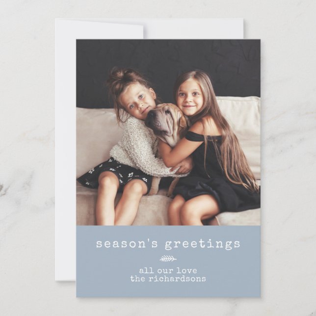 Modern skrivmaskin och foto på Blue Fog| Gingham Julkort (Framsida)