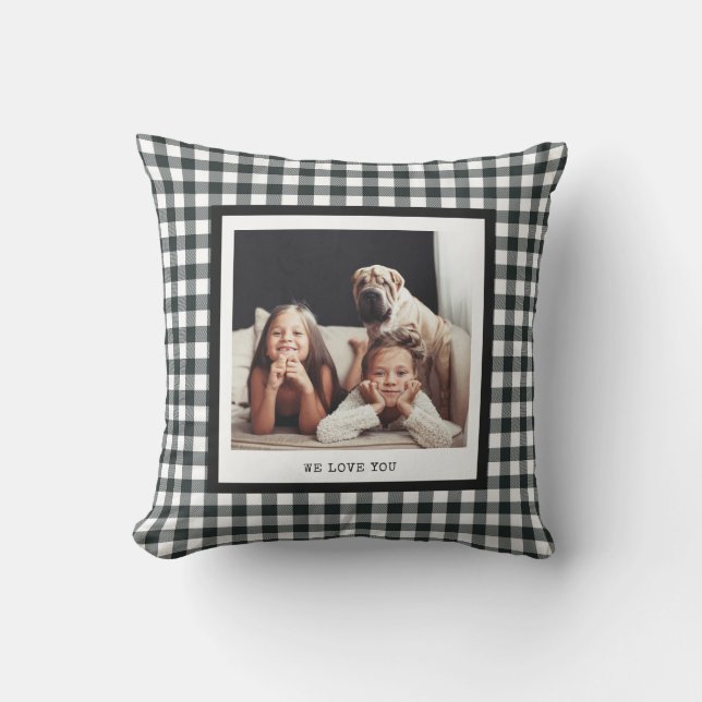 Modern skrivmaskin | Två foton på Black Gingham Kudde (Framsida)