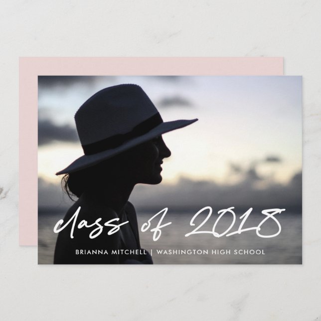 Modern skrivning | Klass av 2018 Photo Grad Party Inbjudningar (Fram/baksida)