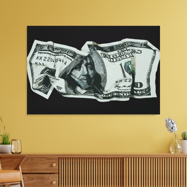 Modern skrynklig $100-sedels design canvastryck (Insitu (Vardagsrum))