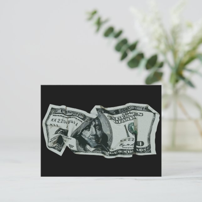 Modern skrynklig $100-sedels design vykort (Stående Fram)
