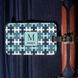 Modern skugga av Blue Puzzle Delar Monogram Bagagebricka