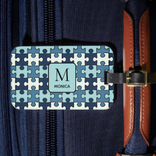 Modern skugga av Blue Puzzle Delar Monogram Bagagebricka