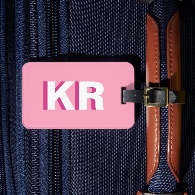 Modern skuggmonogram rosa personlig bagagebricka (Framsida Insitu 4)