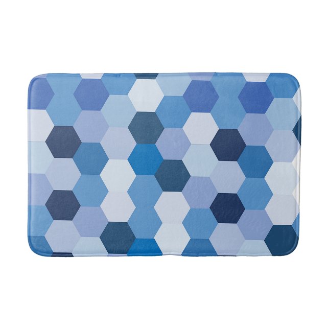 Modern skuggor av blåvites hexagonala geometriska  badrumsmatta (Framsidan)