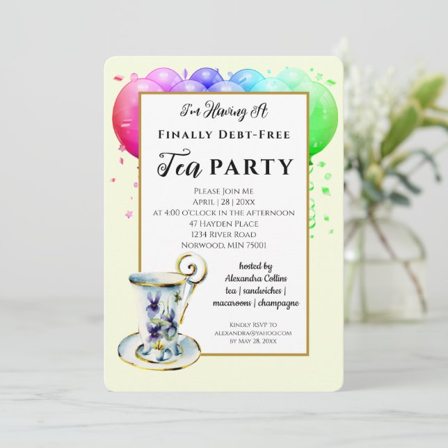 Modern skuldsfri Tea Party-inbjudan Inbjudningar (Stående Fram)